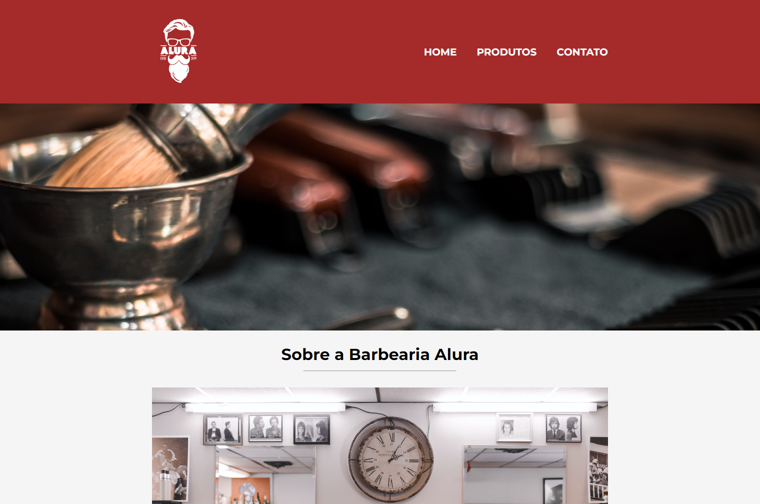 Home page da barbearia Alura